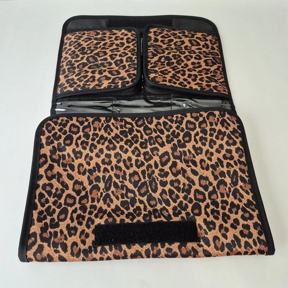 PreZerve Black Brown Cheetah Print Tri Fold Travel Jewelry Organizer Bag